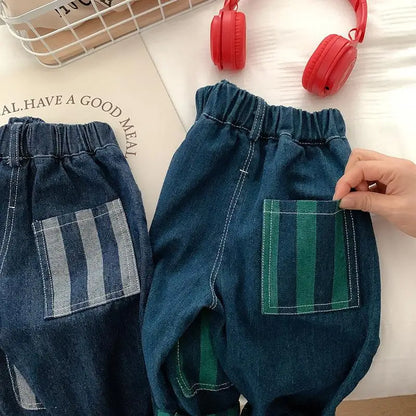 Boys Jeans Autumn Spring Denim Pants for Kids Children Patch Striped Trousers Baby Casual Joggers Toddler Clothing 1-6years