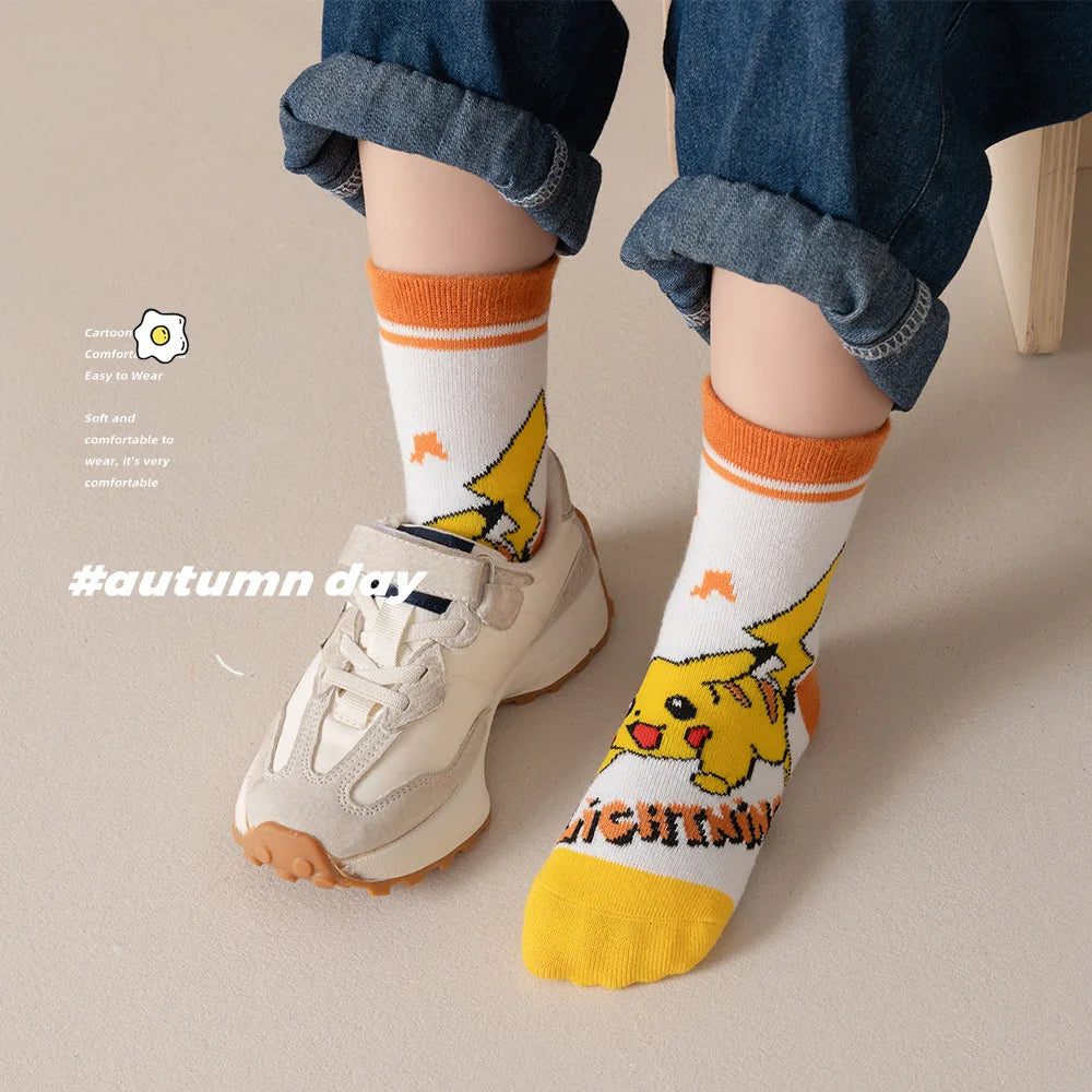 5 Pairs Pikachu Kids Socks Kawaii New Summer Cartoon 1-12 Years Old Children Short Cotton Sock for Girls and Boys Gifts