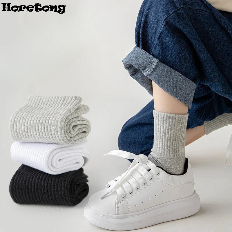 Horetong 5 Pairs Pure Cotton Soft Student Socks Breathable Absorbing Sweat Sport Socks Boys Girls Middle Tube Sock For 3-13 Year