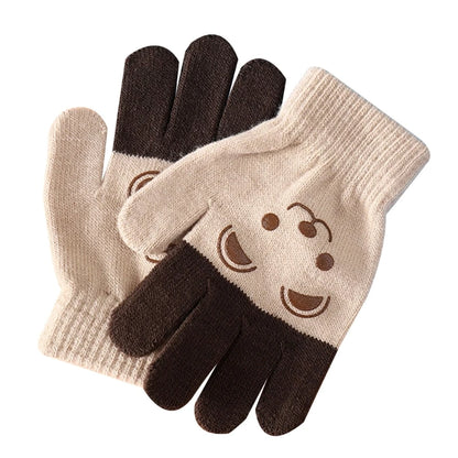 2022 Winter Korean Style Kids Knitted Gloves Cartoon Bear Printed Full Finger Gloves for 4 5 6 7 8 Year Old Children Accessories