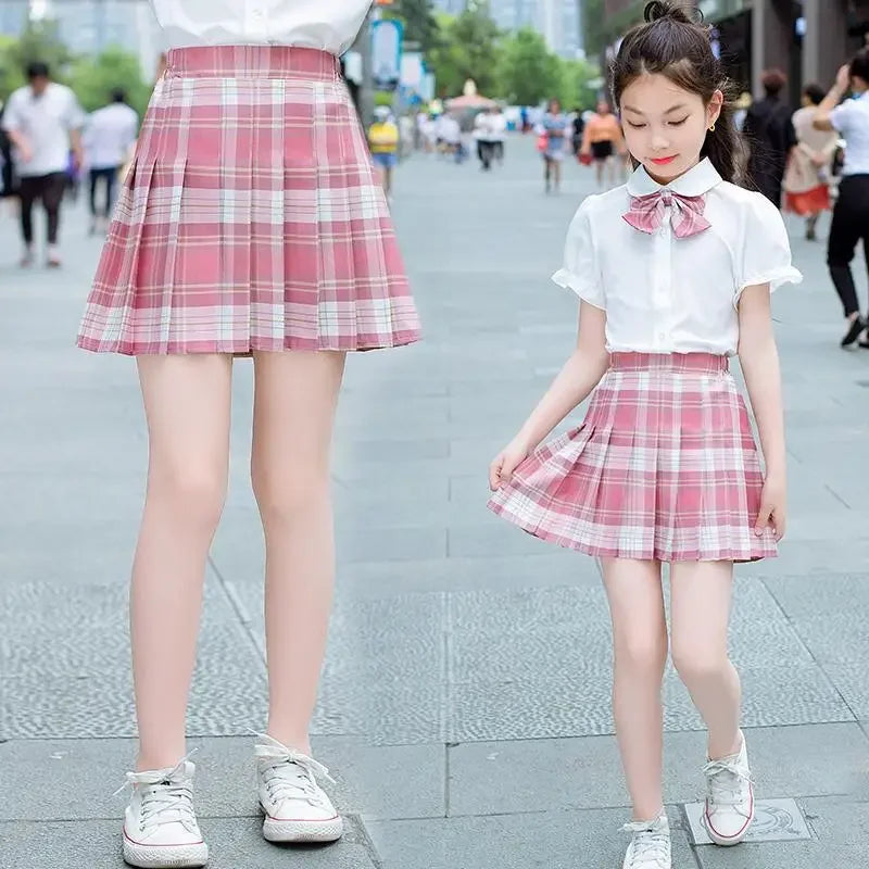 Teenage Pleated Skirts 10 12 13 14 Years Summer 2023 Girls Plaid Skirt High Waist Skirts Kids Cute Uniforms Children Dance Skirt