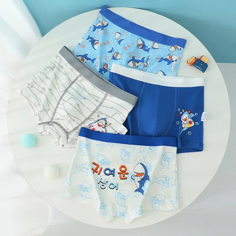 4PCS Kids Cotton Antibacterial Panties for Boys Thin Breathable Briefs 3+y Young Child Underwears Toddler Cute Cartoon Knickers