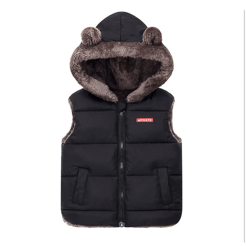 New Winter Keep Warm Boys Vest Fashion Thick Plush Hooded Collar Waistcoat For Kids 2-6 Years Old Children Outerwear