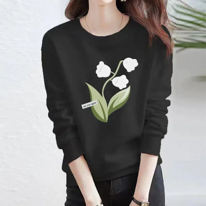 Women's Printing Flower Sweater Spring and Autumn 2023 New Fashion Round Neck Age Reducing All-match Slim Long Sleeve Top