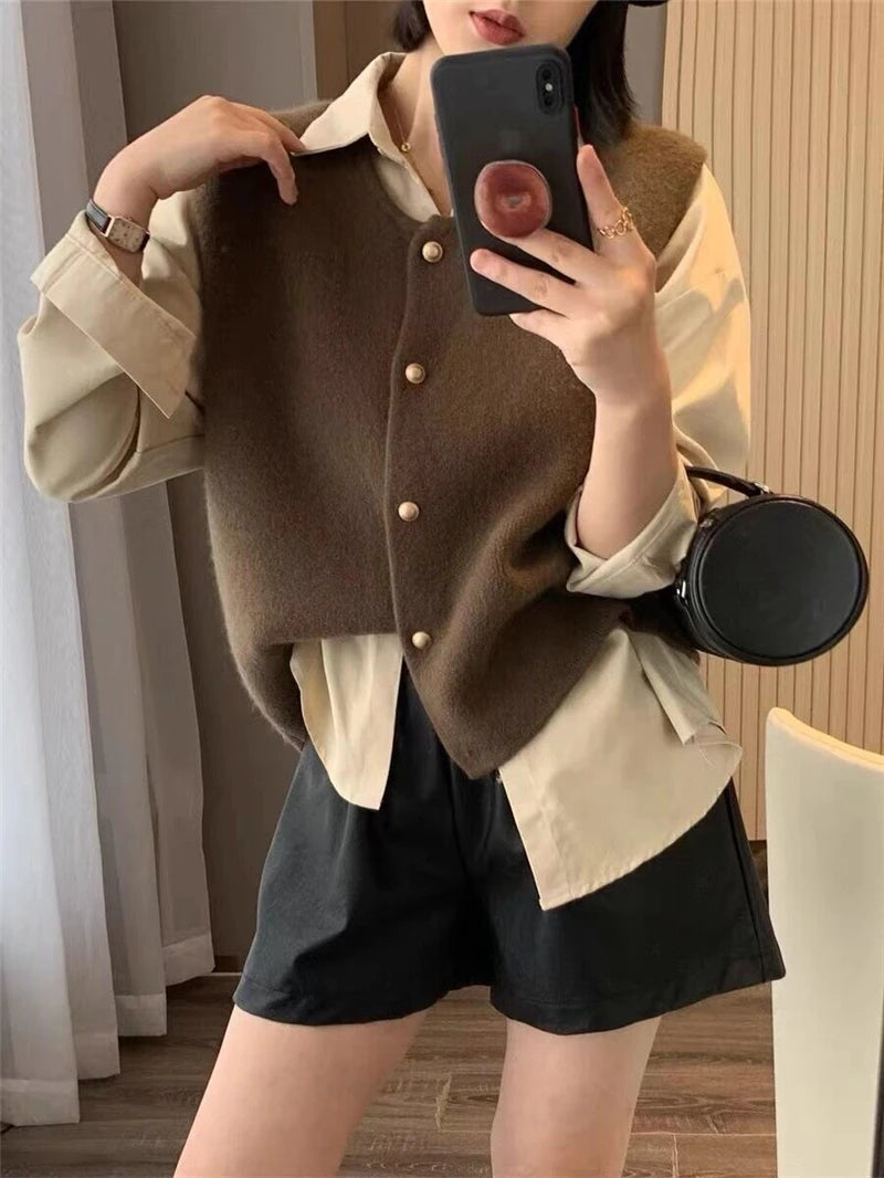 Colorfaith SWV9253JX New 2023 Chic Preppy Style Wild Elegant Lady Waistcoat Knitted Vintage Women Autumn Winter Sweater Vests