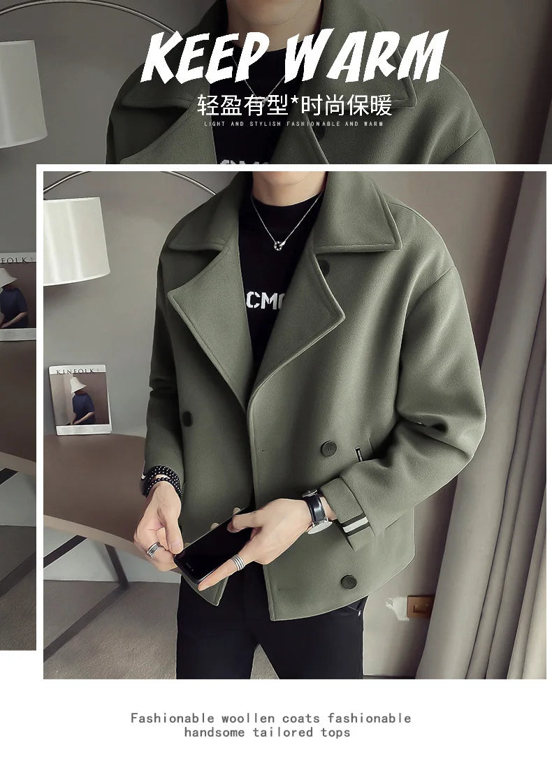 Autumn And Winter New Men's Trench Coat Jacket Casual Warm Wool Coat