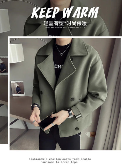 Autumn And Winter New Men's Trench Coat Jacket Casual Warm Wool Coat