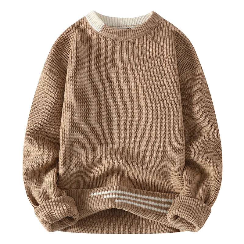 New Autumn Winter Korean Knit Pullovers Men Fashion Knitted Sweater Mens O-Neck Patchwork Casual Knitwear Slim Pullover Sweaters