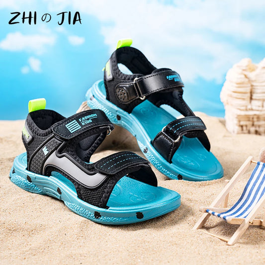 Summer New Boys Sandals Water Beach Shoes Fashionable and Lightweight Soft Sole Shoes Children Youth Cartoon Leather Slippers