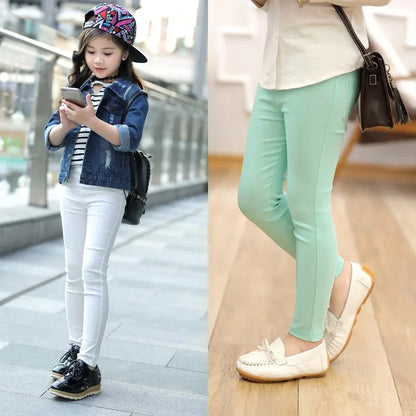 New Girls' Leggings Large Children'S Pencil Pants Four Seasons Candy Color Casual Stretch Slim Imitation Denim Foot Pants