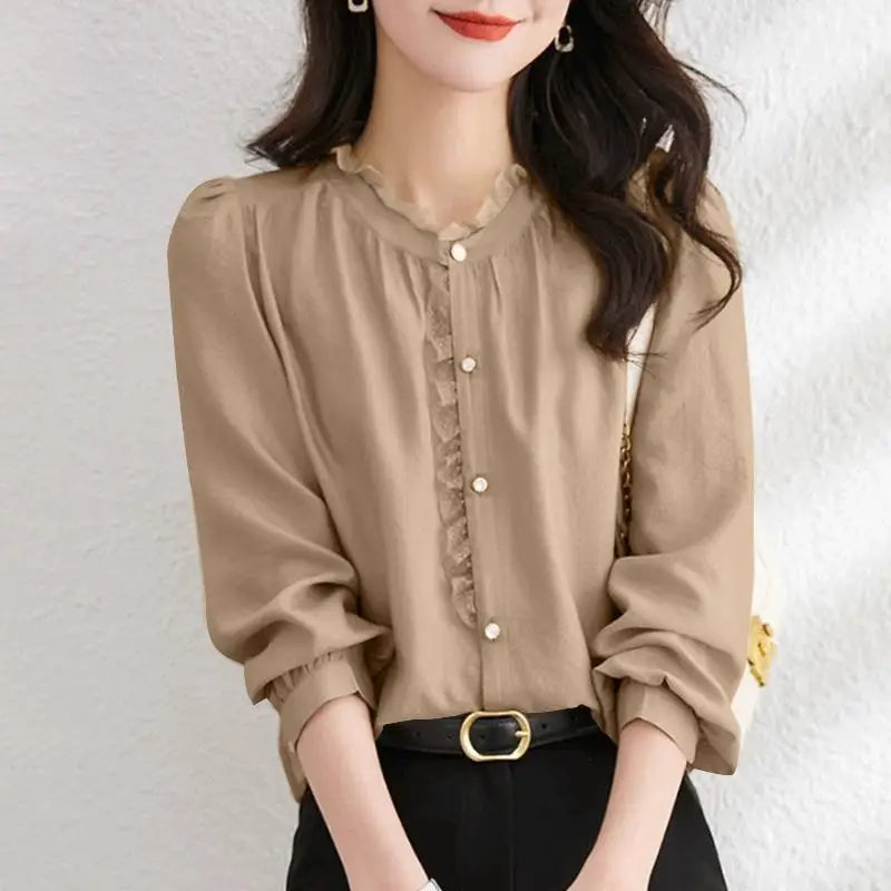 Elegant Office Lady Shirt ZANZEA Women Long Sleeve Ruffle Blouse Fashion Solid OL Work Blusas Stylish Party Tops Buttons Chemise