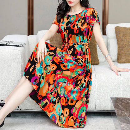 Summer women short sleeve dresses print vintage o-neck Beach Dress Sundress Vestidos dress