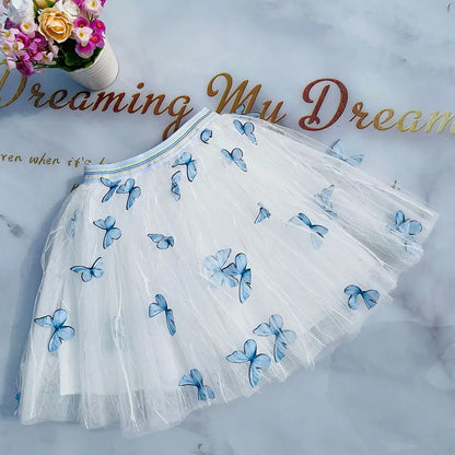 Summer Girls Mesh Skirt Pastoral Three-dimensional Butterfly New Cute Toddler Girl Tutu Skirts Korean Fashion Tulle Skirt