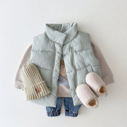 2025 Winter New Baby Sleeveless Warm Vest Infant Padded Jacket Cotton Kids Thick Casual Coat Boy Girls Turtleneck Windproof Vest