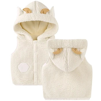 Keep Warm Autumn Winter Sleeveless Jacket For Girls Boys Cute Animal Hooded Vest New Fashion Plush Outerwear Baby Waistcoat 0-4Y