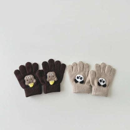 3-6 Years Children's Gloves Autumn and Winter Fashion Girls Boys Knitted Warm Cartoon Super Cute Five-finger Gloves Wholesale