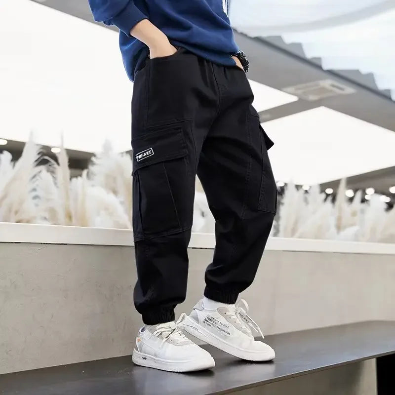 5-14Y Boys Casual Overalls Pants Teenage Straight Trousers Kids Hip Hop Joggers Pants High Waist Streetwear Baggy Sweatpants