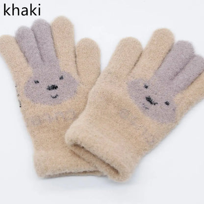 4-10 Years Children Girl Gloves Knitted Winter Boy Full Finger Wool Gloves Baby Girls Cute Rabbit Warm Soft Knitted Kids Gloves