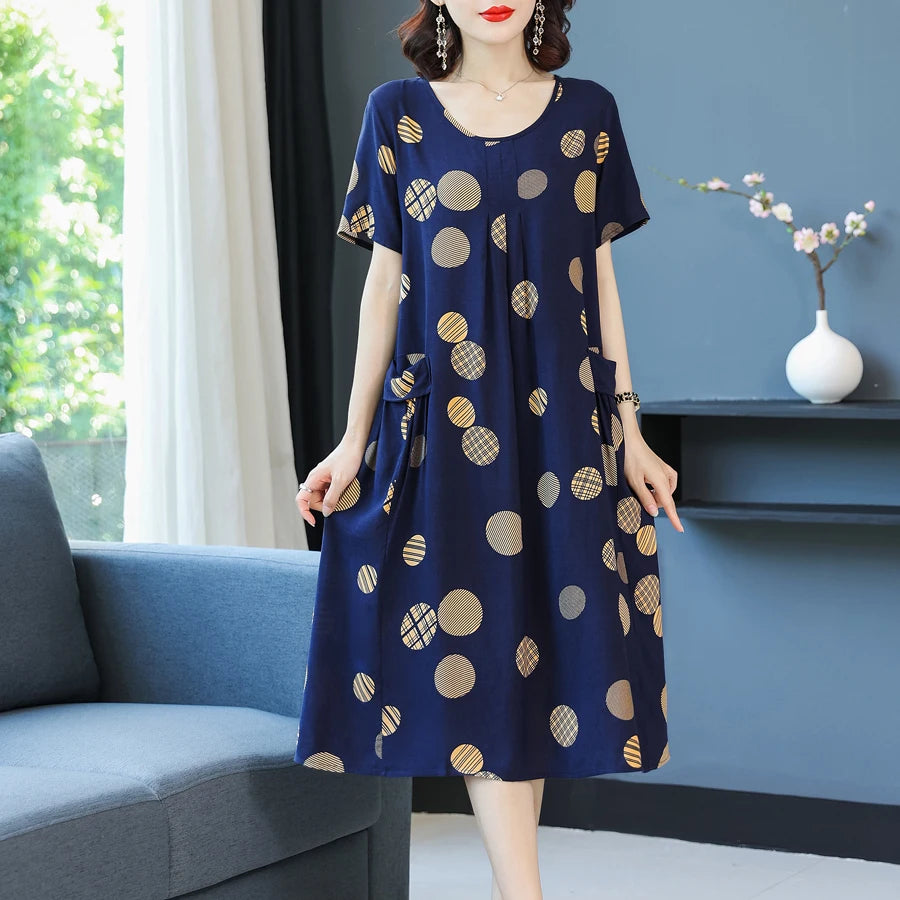 2024 O-Neck Floral Print Boho  Dress Short Sleeve Dress Sundress Robe Women Dresses Summer plus size dress