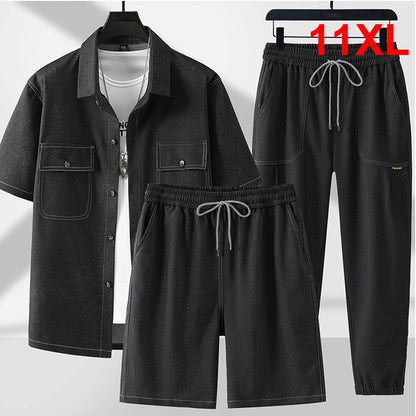 Summer Shirts Shorts Denim Suits Men Plus Size 11XL Men's Sets Fashion Casual Solid Color Jean Shirt Male Big Size Sets