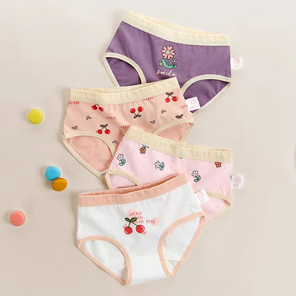 Girls Panties Kids Cotton Underwear Children's Briefs Cherry Cartoon Short 4Pcs/lot