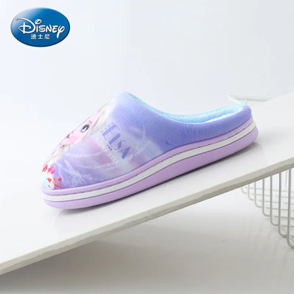 Disney Home Winter Slippers Cartoon Frozen Princess Elsa Cotton for Children in Winter Warm and Anti slip Indoor Blue Shoes Size