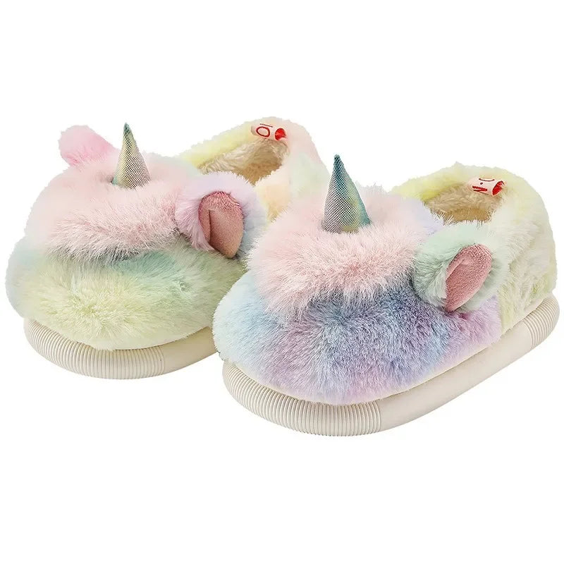 Autumn Winter Children Warm Indoor Cotton Slippers Girls Unicorn Cotton Slippers for Girls Kids Fashion Home Shoes Flat