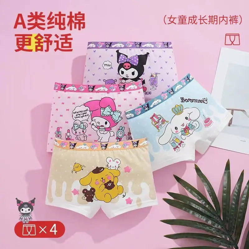 4Pcs/lot Cartoon Hello Kitty Kids Underpant Breathable Brie Sanrio Kuromi Cinnamoroll Boys Girls Underwear Cotton Boxer Shorts