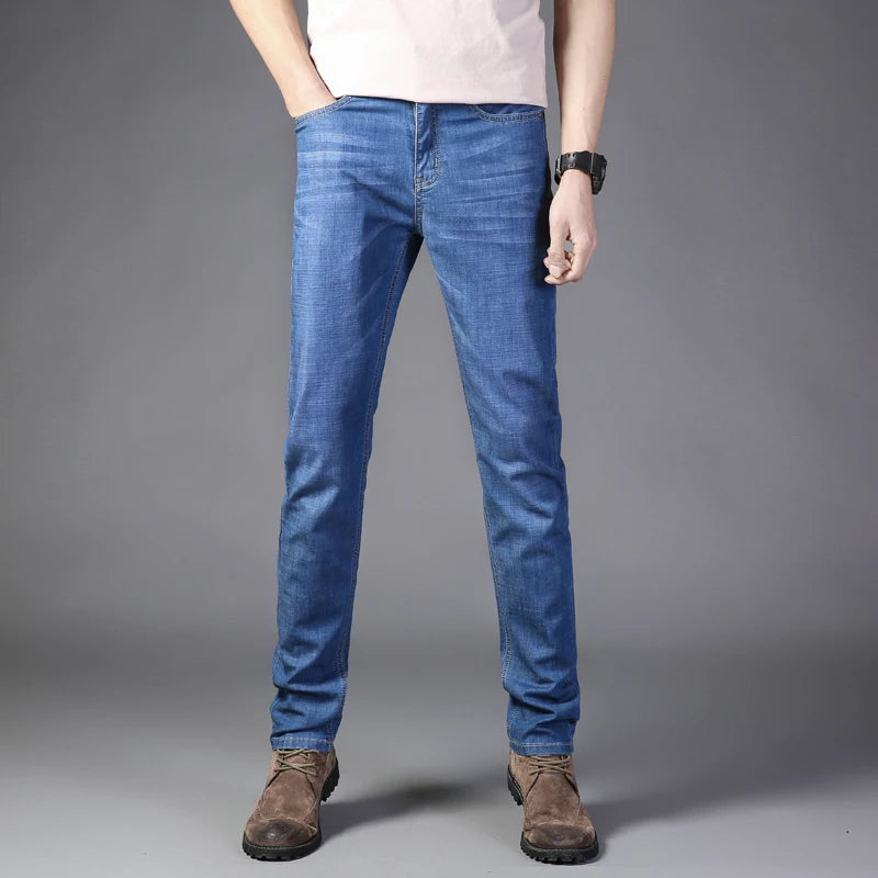 2023 New Classic Men's Denim Pants Straight Fit Casual Style Fashion Blue Pants for Men