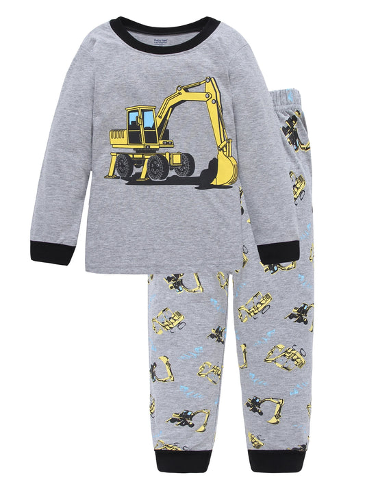 New Spring Autumn Children's Homewear Set Grey Long sleeved Pants Set Boys Girls Pajamas excavator Nightwear