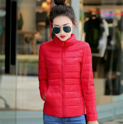 M-8XL White Duck Down Jacket for Women Winter Warm Down Coat Light Weight 2023 New Stand Collar Pocket Zipper Casual Outerwear