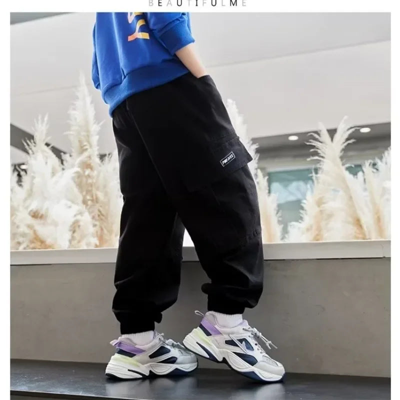 5-14Y Boys Casual Overalls Pants Teenage Straight Trousers Kids Hip Hop Joggers Pants High Waist Streetwear Baggy Sweatpants