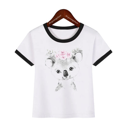 T-Shirt For Girls Cute Flower Animal Cartoon Print Girls Clothes Summer Casual Boys Tshirt Funny Toddler Tshirt Top Dropshipping