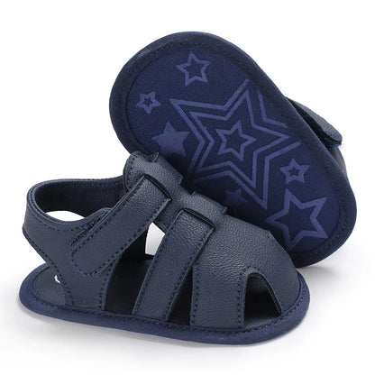 Summer 0-18 Months Baby Sandals Handsome Boys Headband Anti Kick PU Breathable Casual Walking Shoes