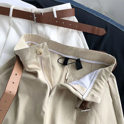 Elegant Belt Shorts Women Fashion White Wide Leg Suit Shorts Summer Ladies Korean High Waist Baggy All Match A Line Short Pants