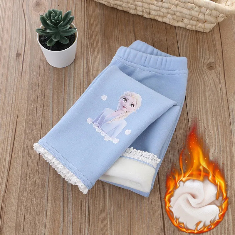 2024 New Disney Winter Thickening Girls Pants Leggings for Children Frozen Anna Elsa Baby Girl Trouser Kids Pants Fashion 2-8T