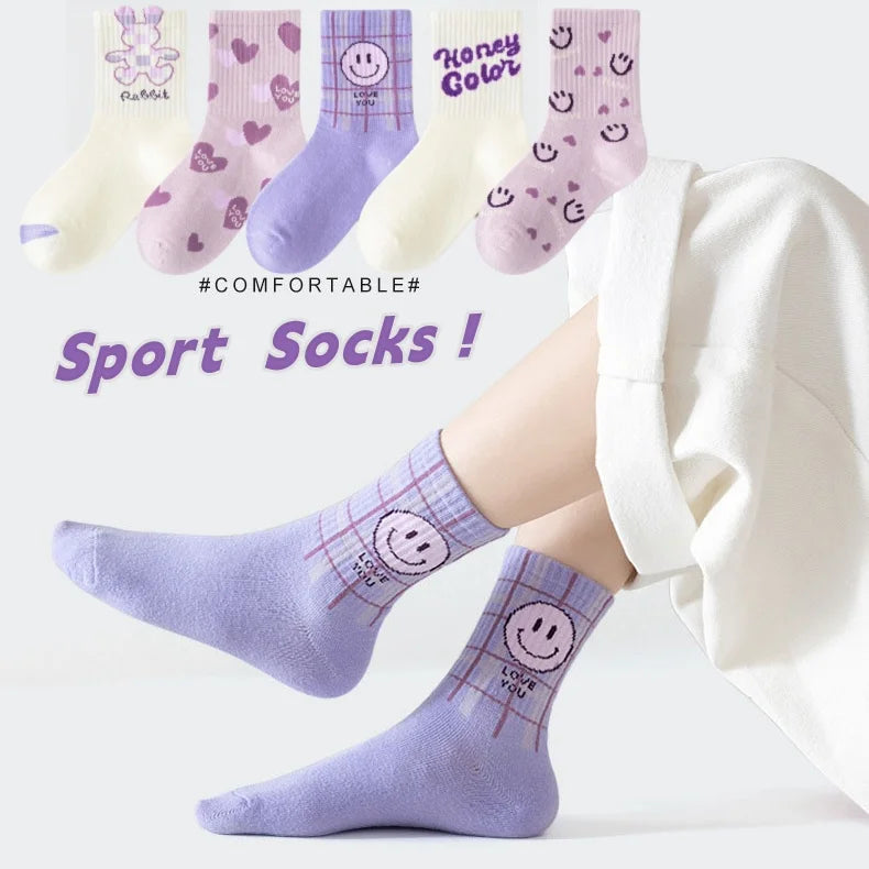 5 Pairs Children's Socks Girls Boys Trendy Pattern Sport Sock Autumn Kids Mid-calf Socks Cotton Socks