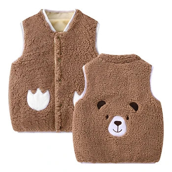 Keep Warm Autumn Winter Sleeveless Jacket For Girls Boys Cute Animal Hooded Vest New Fashion Plush Outerwear Baby Waistcoat 0-4Y