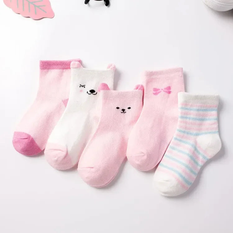 5Pairs Baby Socks Newborn Baby Boy Socks 0-1-3-7Y Kids Pure Cotton Animal Design Fadeless Soft Children's Socks for Girls