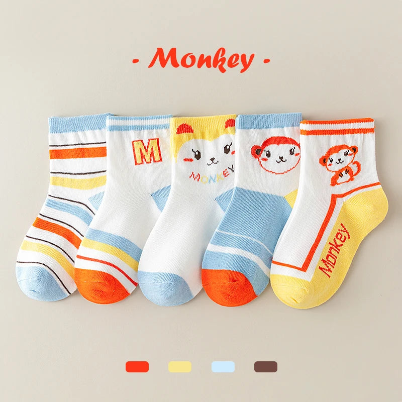 5Pairs Children's socks animal Print Comfortable Breathable Casual Soft Kids Socks thin socks for children носки летние детские