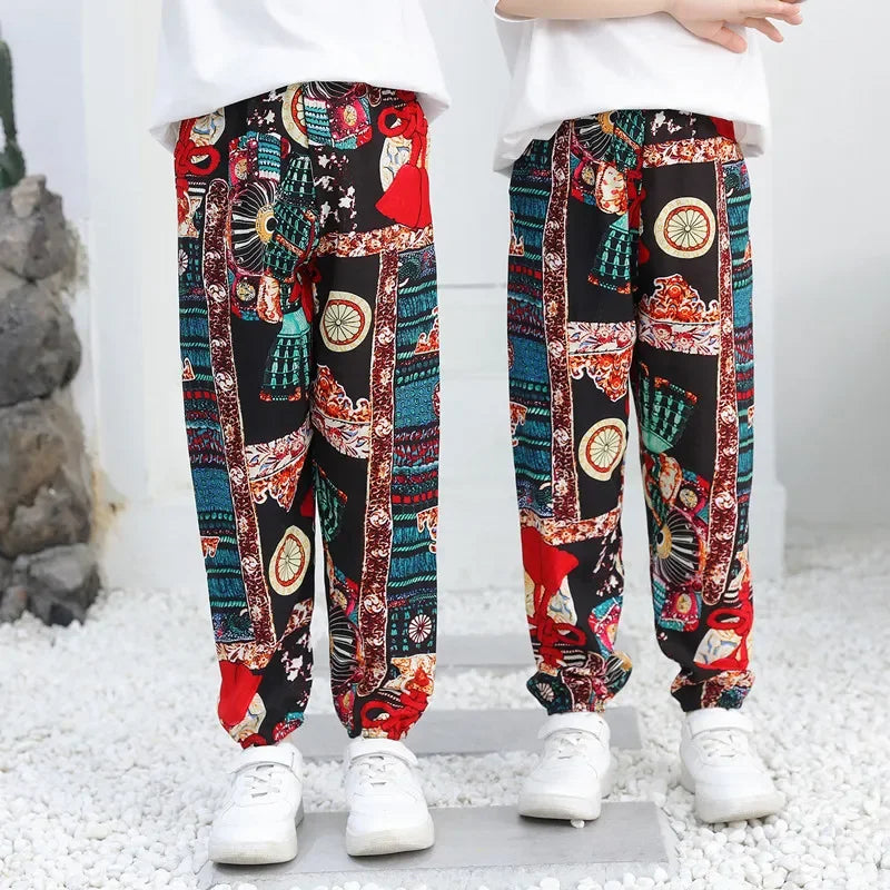 2-10Y New Summer Children Pants Anti-mosquito Pants Boys Printed Girls Harem Pants Kids Joggers Teenager Trousers Baby Clothing