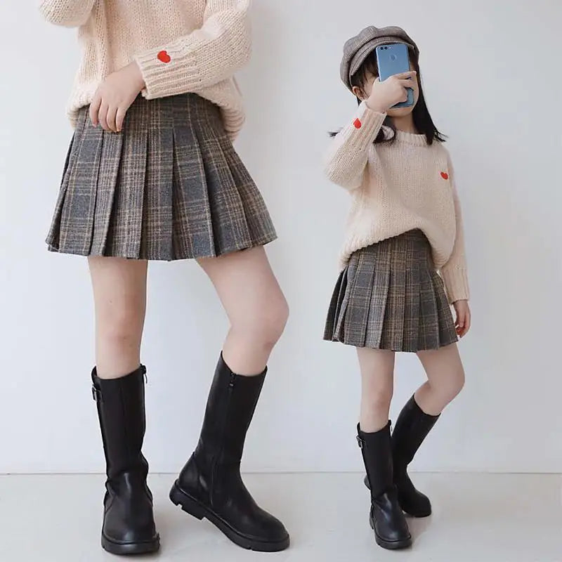 Girls Skirts spring Autumn Vintage Pleated Plaid Skirts School Teens Girl Spring Kids Skirt Children Clothing 2-14Yrs