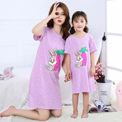 Summer Mom Daughter Night Dress Family Pajamas Sleepwear Kids Girl Nightgown Pajamas for Teen Girls Kids Pajamas Dress