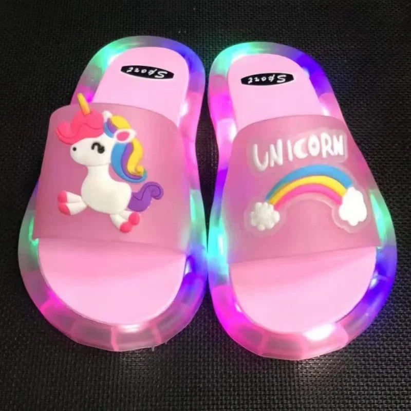 슬리퍼 Kids Shoe Fashion LED Luminescent Children's Slippers Summer New Cartoon Crystal Shoes Girls/boys Sandals Flip Flops