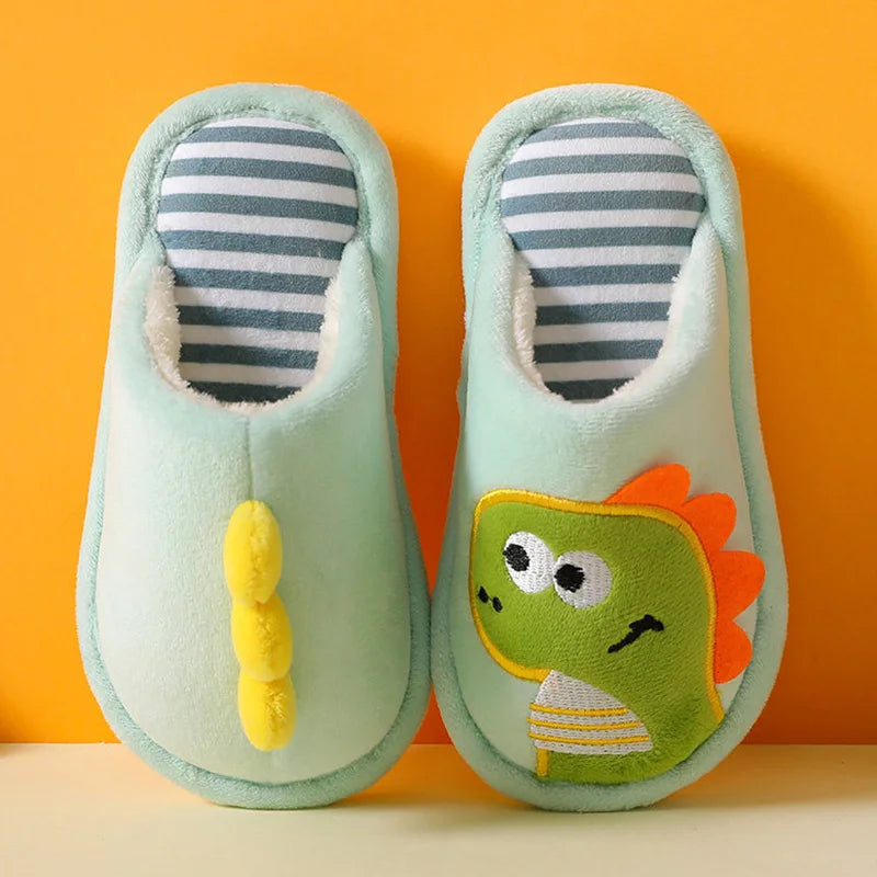 Children Cartoon Dino Fur Slipper Soft Autumn Winter Warm Princess Baby Boy Girl Indoor Home Bedroom Kid Cotton Fleece Fur Shoes