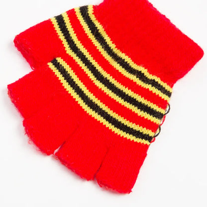 Striped Knitted Thick Warm Gloves Kids Winter Soft Mittens Children Half Finger Gloves 7-10 Years