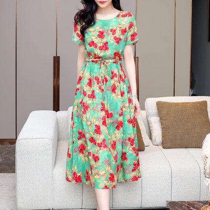 Summer women short sleeve dresses print vintage o-neck Beach Dress Sundress Vestidos dress