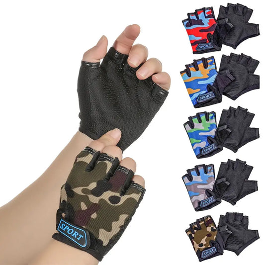 Outdoor High Elastic Riding Equipment Cycling Half Finger Mittens Child Bicycle Gloves Children's Bike Gloves Camouflage