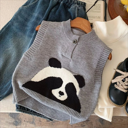 Autumn  Winter New Children's Sweater Vest for Boys and Girls Children's Knitted Sweater Fashion Adorable Cartoon Versatile Top