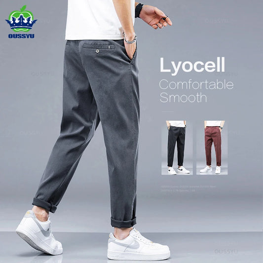 Brand Clothing New Summer Soft Lyocell Fabric Men's Casual Pants Thin Slim Elastic Waist Korea Jogger Ankle Length Trousers Male